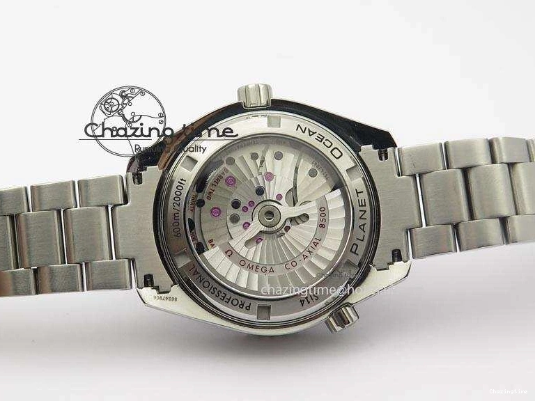 0812 Contemporary Planet Ocean SS Bp Maker 45mm Black Bezel Orange Numbers On SS Bracelet A 8217